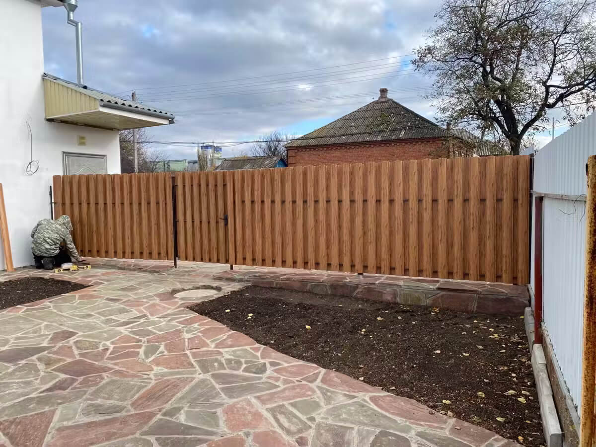 Забор из евроштакетника 7м Кипарис 2хPrintech двусторонний в Майкопе